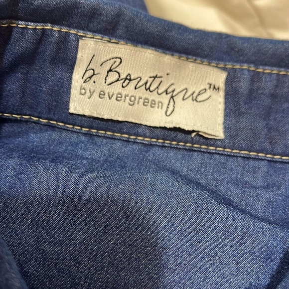 Evergreen Cambray button up belted shirt dress sz M - Picture 5 of 6